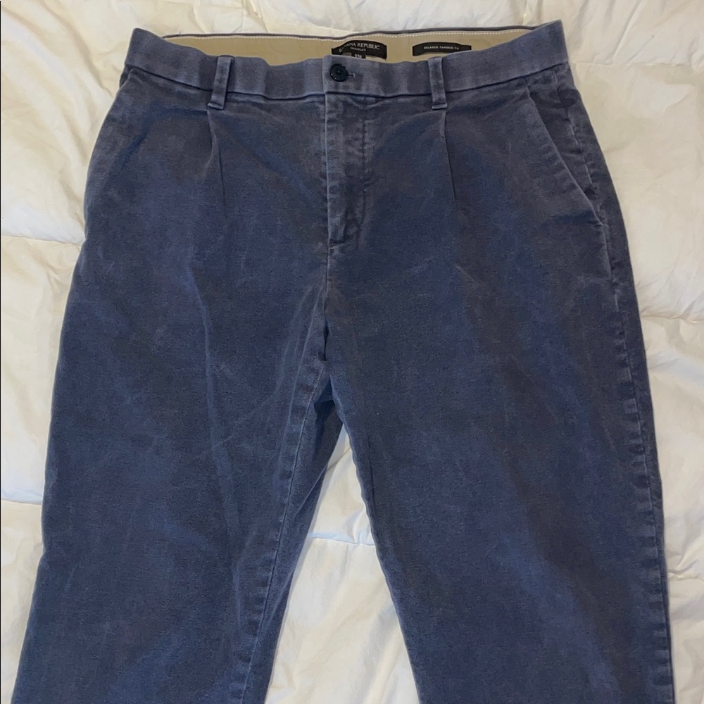 Men's Blue Brushed Pleated Pants